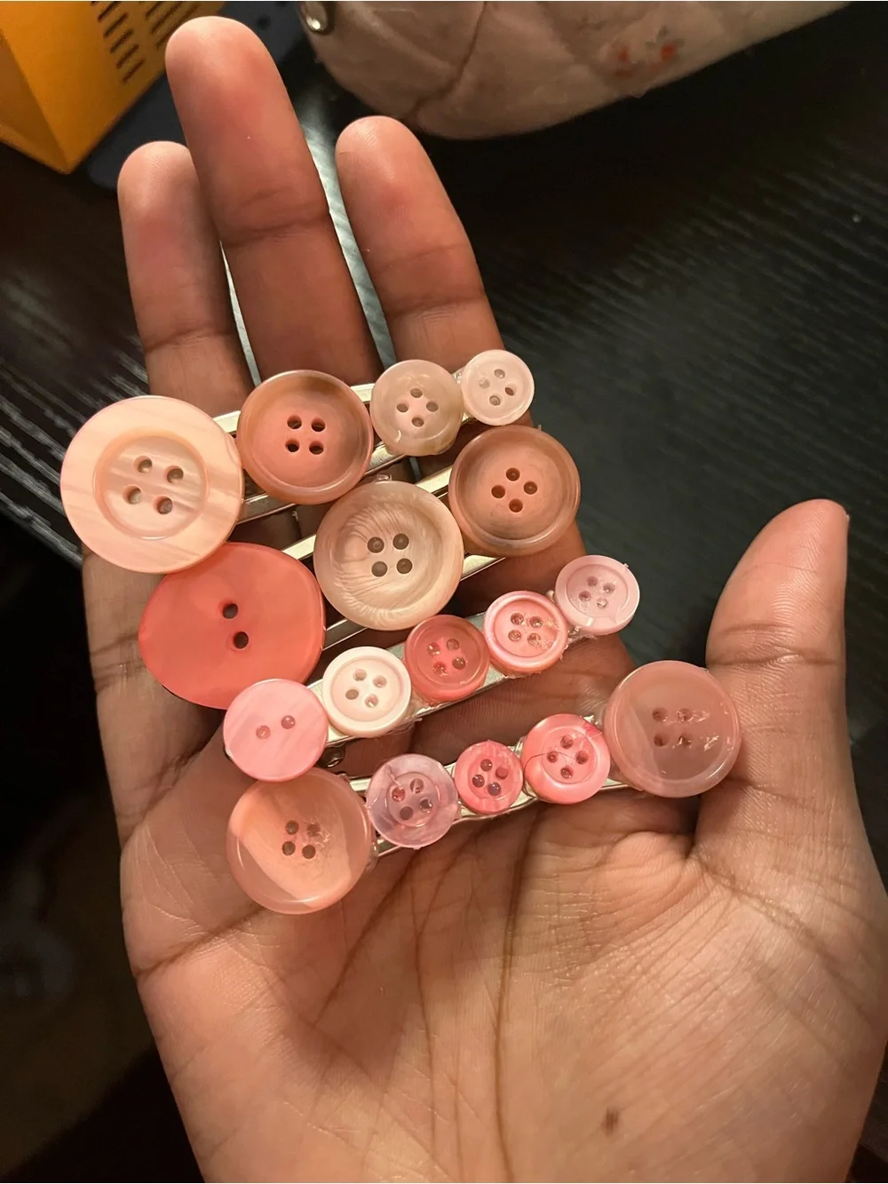 Handmade Button Accent Hair Clips - Pink Set